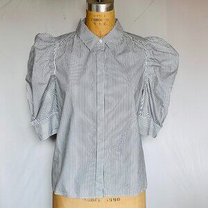 FRAME Statement Shoulder Pinstripe Cotton Blouse Women's M GUC